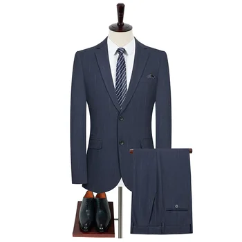 עסקים זכר חליפות כחולות משובצות ג 'נטלמן אלגנטי, בלייזרים, מכנסיים שמלת החתונה המשרד רשמי 2 חתיכות ג' קט החליפה לאדם.