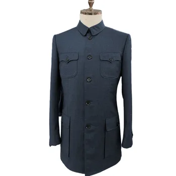 חליפות גברים חיל הים כחול יוקרה אלגנטית 2 חלקים בגדי גברים לעסקים קלאסי מתאים ליחיד עם חזה דש הז ' קט עם מכנסיים להגדיר