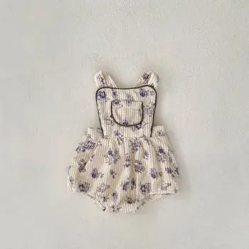 סתיו היילוד ילדה תינוק מצולעים הדפסה סרבל לבן פרחוני אופנה כתפיות בגד גוף הפעוט ללא שרוולים מזדמן אוברול