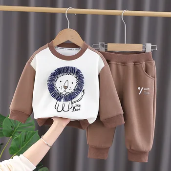 אביב סתיו התינוק בגדים 18 עד 24 חודשים קריקטורה O-צוואר שרוול ארוך חולצות ומכנסיים אימוניות עבור ילדים בנים תלבושת להגדיר